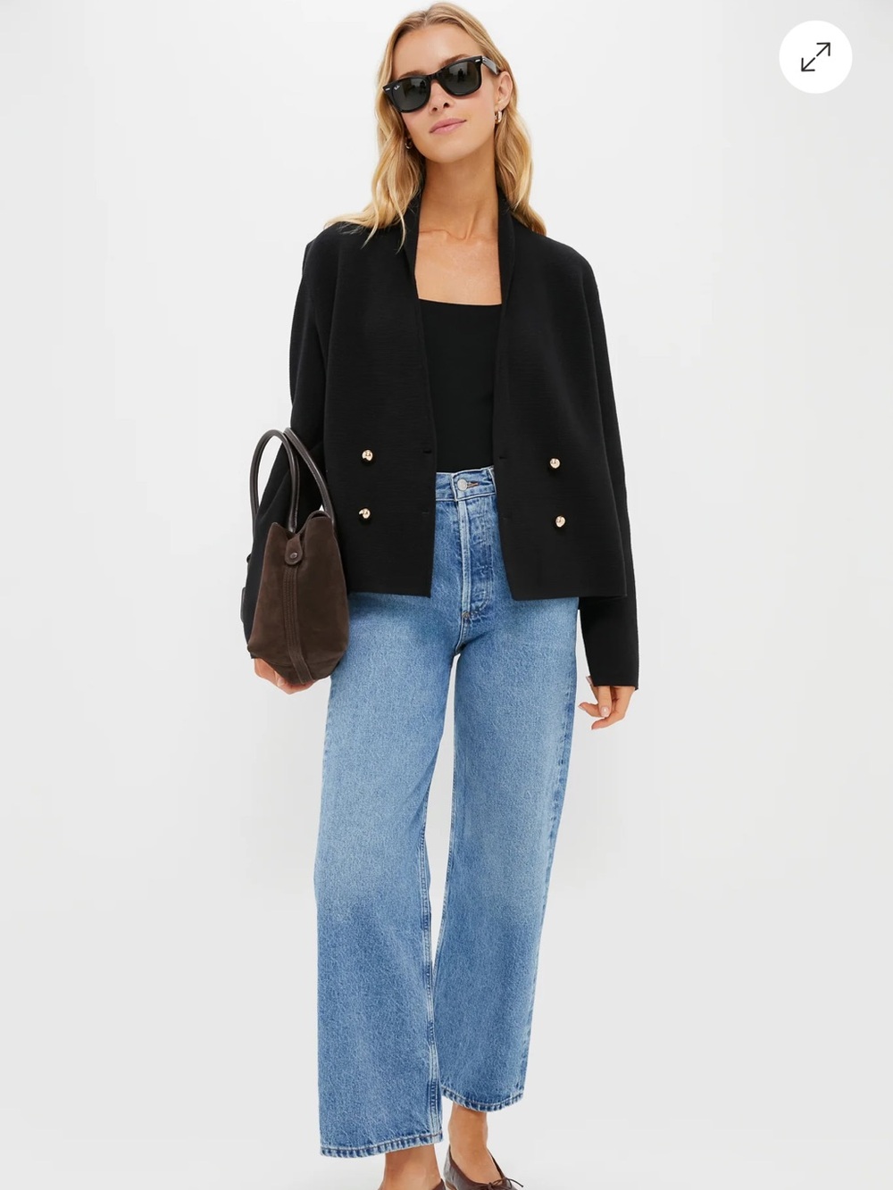 Tuckernuck Black Double-Breasted Knit Blazer Gold Buttons Cassandra cardigan M